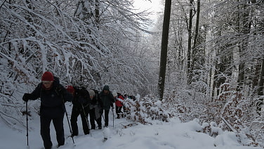 ... und über verschneite Wege bergwärts.